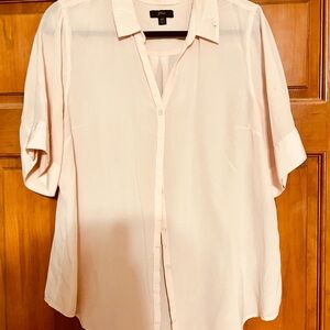JCrew Button-Up Blouse, pale pink, Sz XLT, 100% silk